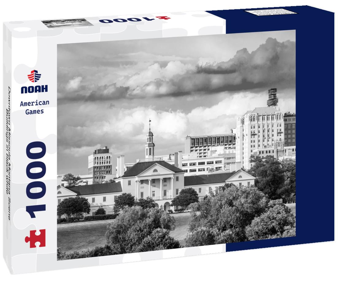 Noah Jigsaw Puzzle Downtown Missoula Montana Scene Buildings in black white 1000 pieces