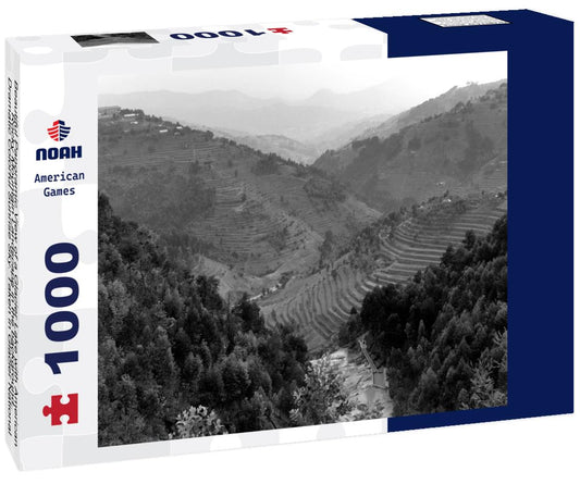 Noah Jigsaw Puzzle Beautiful Panoramic View of a Glacier Lake with American Rocky Mountain Landscape in the background. Dramatic Colorful Sunrise Sky. Taken in Glacier National Park, Montana, United States in black white 1000 pieces