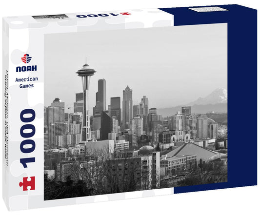 Noah Jigsaw Puzzle Detroit, Michigan, USA Downtown evening skyline in black white 1000 pieces