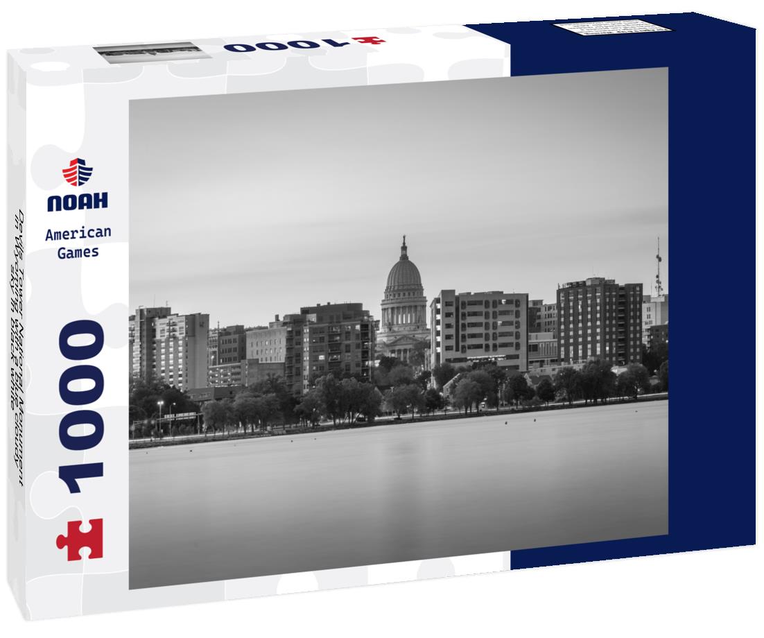 Noah Jigsaw Puzzle Devils Tower National Monument in Wyoming with a blue cloudy sky in black white 1000 pieces