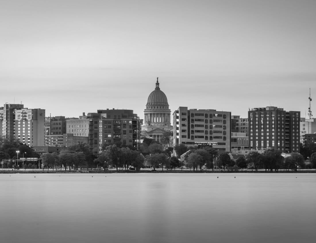 Noah Jigsaw Puzzle Devils Tower National Monument in Wyoming with a blue cloudy sky in black white 1000 pieces