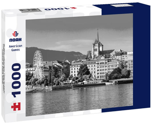 Noah Jigsaw Puzzle Buffalo cityscape view at early cold morning from erie basin marina in black white 1000 pieces
