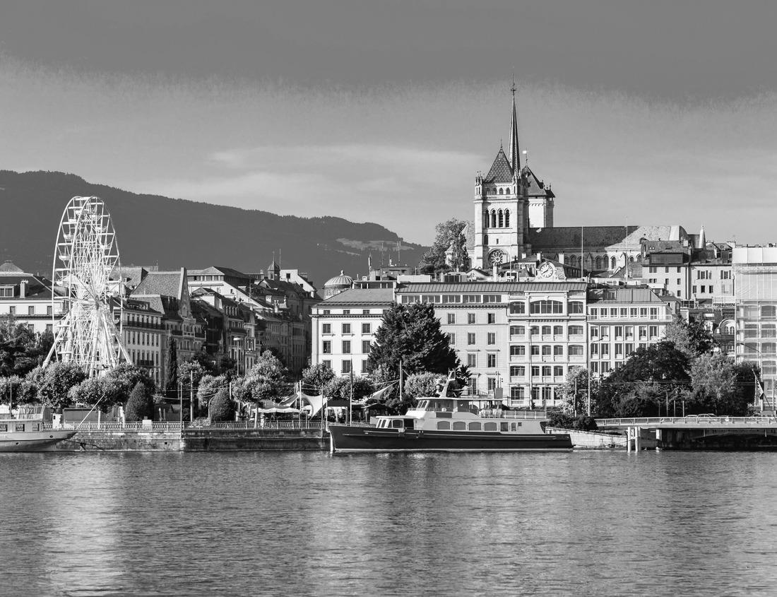 Noah Jigsaw Puzzle Buffalo cityscape view at early cold morning from erie basin marina in black white 1000 pieces