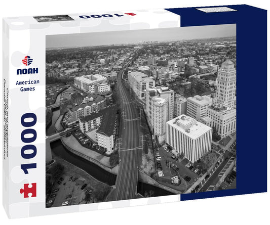 Noah Jigsaw Puzzle Church and apartments along the Main-Danube Canal, Schweinfurt, Germany in black white 1000 pieces