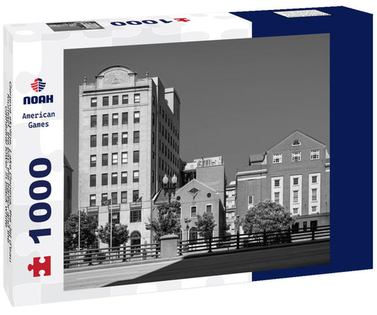 Noah Jigsaw Puzzle Geneva skyline, Lake Geneva, the Jet d'eau fountain, the bay, the harbor and the cathedral tower in black white 1000 pieces