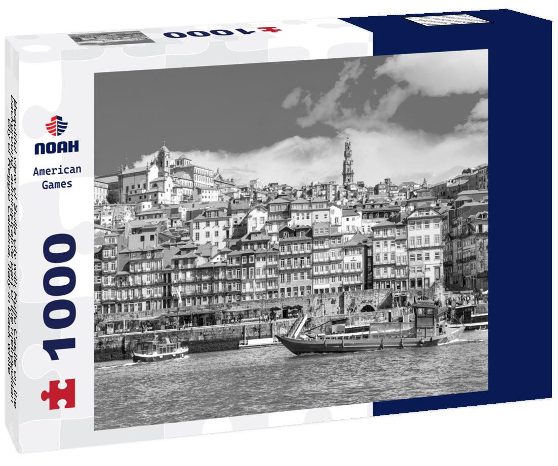 Noah Jigsaw Puzzle Beautiful view of Scilla city with Ruffo Castle on the background, administrative part of the metropolitan city of Reggio Calabria, Italy in black white 1000 pieces