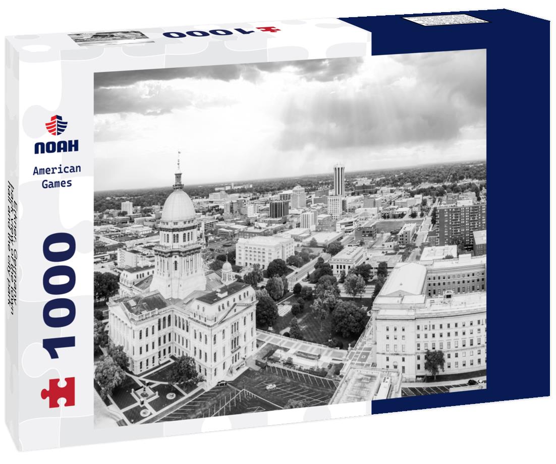 Noah Jigsaw Puzzle Erkner, Germany - back view of the town hall and the city park in black white 1000 pieces