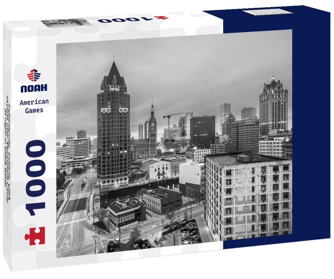 Noah Jigsaw Puzzle Indianapolis, Indiana, USA skyline over Monument Circle at night in black white 1000 pieces