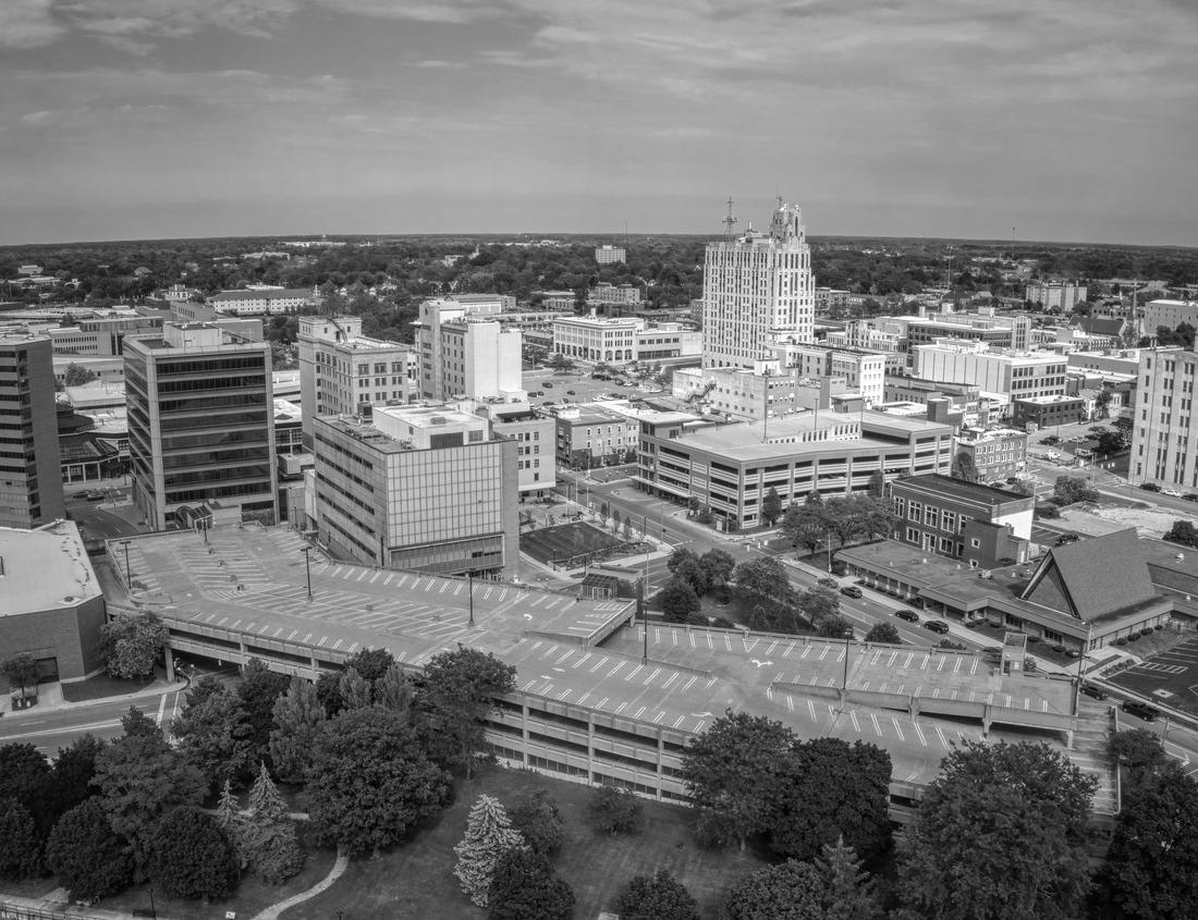 Noah Jigsaw Puzzle Double exposure of the downtown skyline of Downey, California, USA in black white 1000 pieces