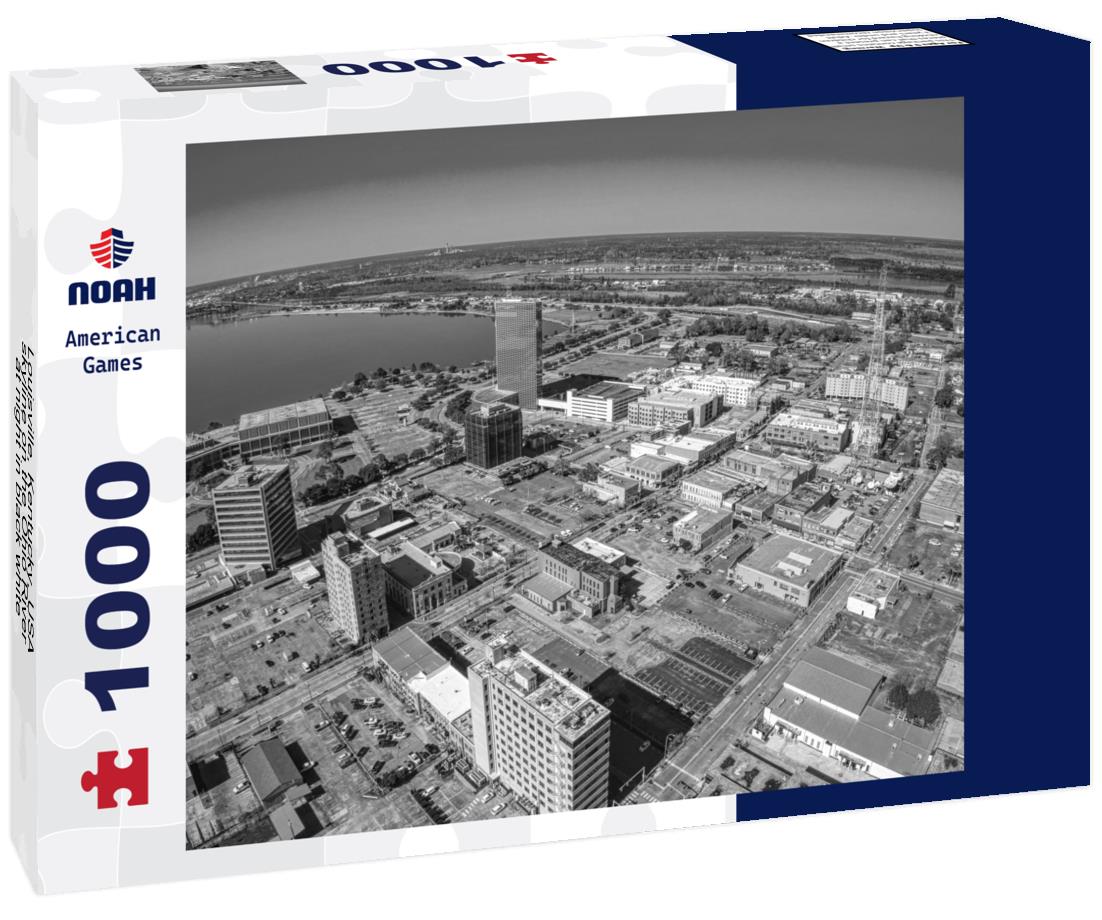 Noah Jigsaw Puzzle Louisville, Kentucky, USA skyline on the Ohio River at night in black white 1000 pieces