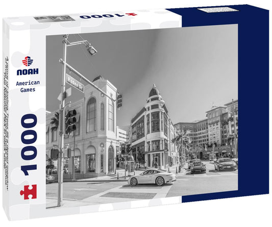 Noah Jigsaw Puzzle A grove of Joshua Trees fill a desert meadow in front of dramatic layered rocks in Joshua Tree National Park in black white 1000 pieces