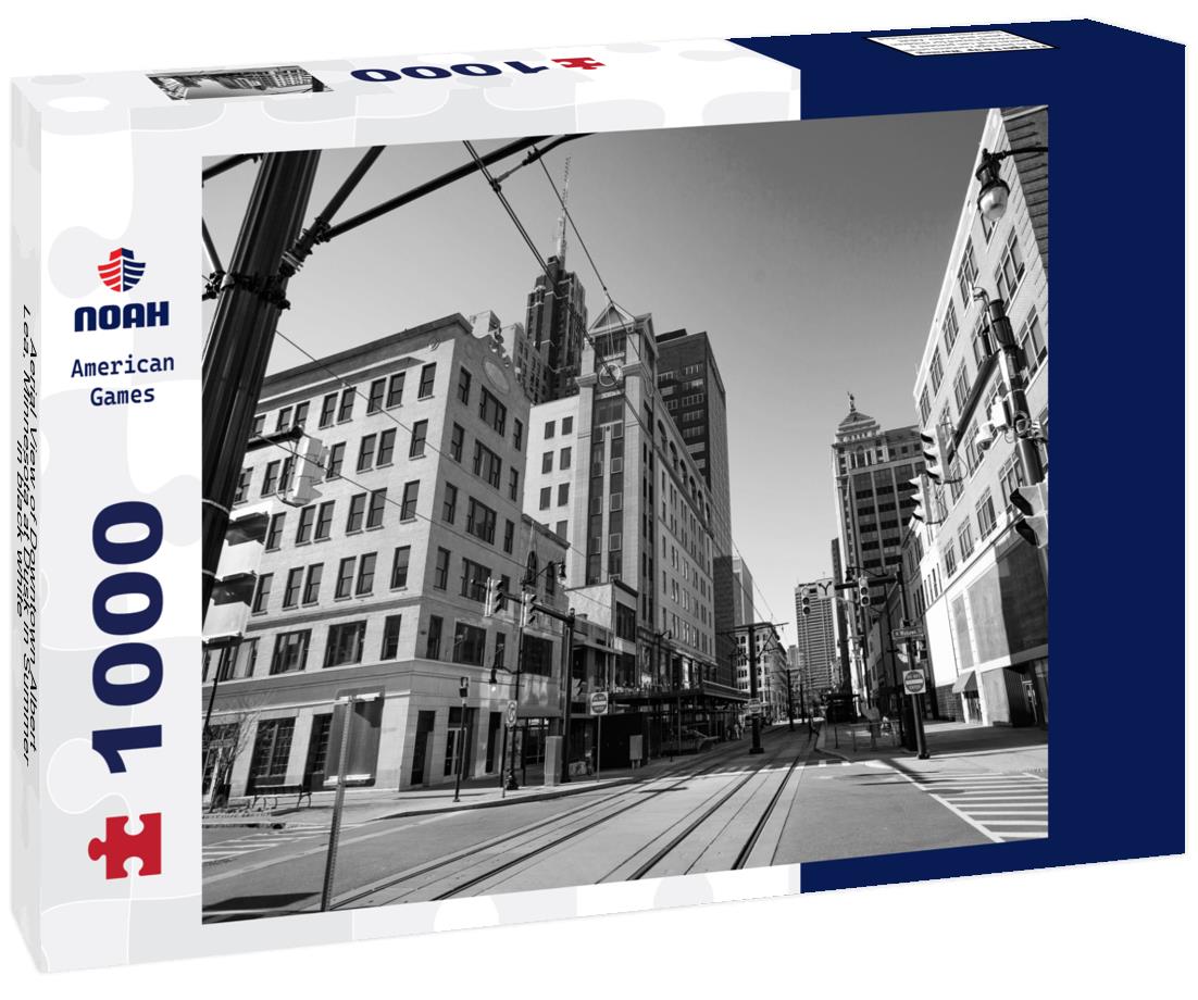 Noah Jigsaw Puzzle Aerial View of Downtown Albert Lea, Minnesota at Dusk in Summer in black white 1000 pieces