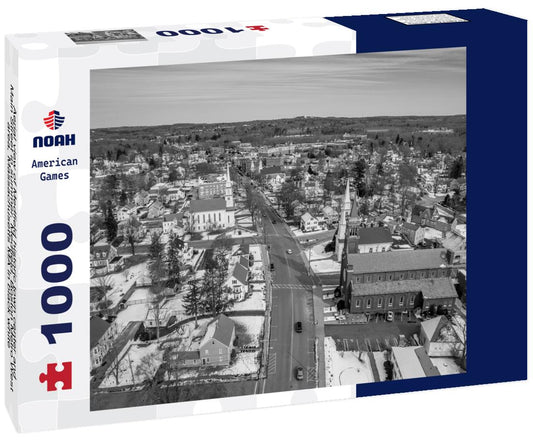 Noah Jigsaw Puzzle Aerial view of Medfield historic town center and Main Street in summer, Medfield, Boston Metro West area, Massachusetts MA in black white 1000 pieces