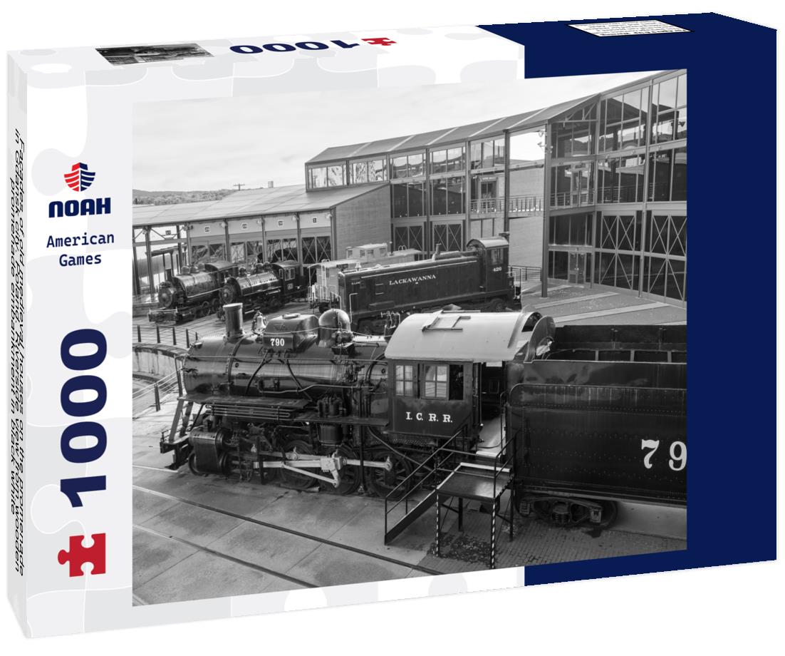 Noah Jigsaw Puzzle Facades of old medieval houses on the promenade in Gdansk city. Poland. Riverside view from wooden promenade embankment in black white 1000 pieces