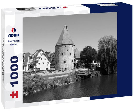 Noah Jigsaw Puzzle Austin, Texas, USA Downtown skyline at the Colorado River at dusk in black white 1000 pieces