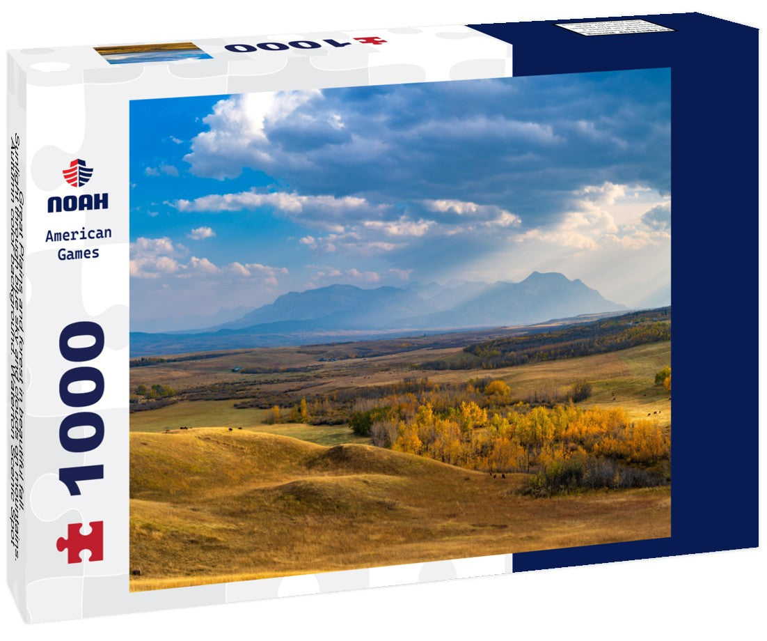 Noah Jigsaw Puzzle Great Plains and forest in beautiful fall. Sunlight through blue sky and clouds on mountains. Autumn color background. Waterton Scenic Spot, Waterton Lakes National Park, Alberta, Canada 1000 pieces