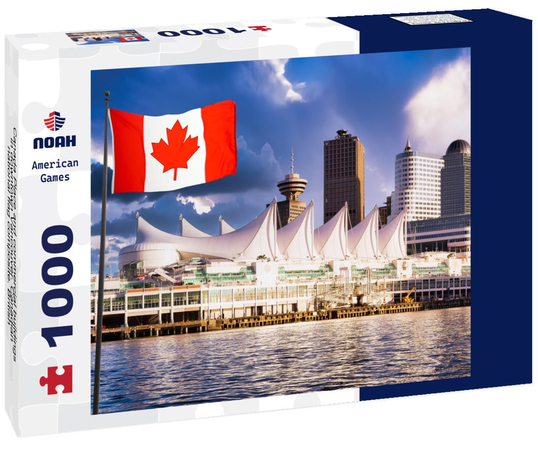 Noah Jigsaw Puzzle Canada Place and commercial buildings in downtown Vancouver. Canadian national flag composite. British Columbia, Canada 1000 pieces