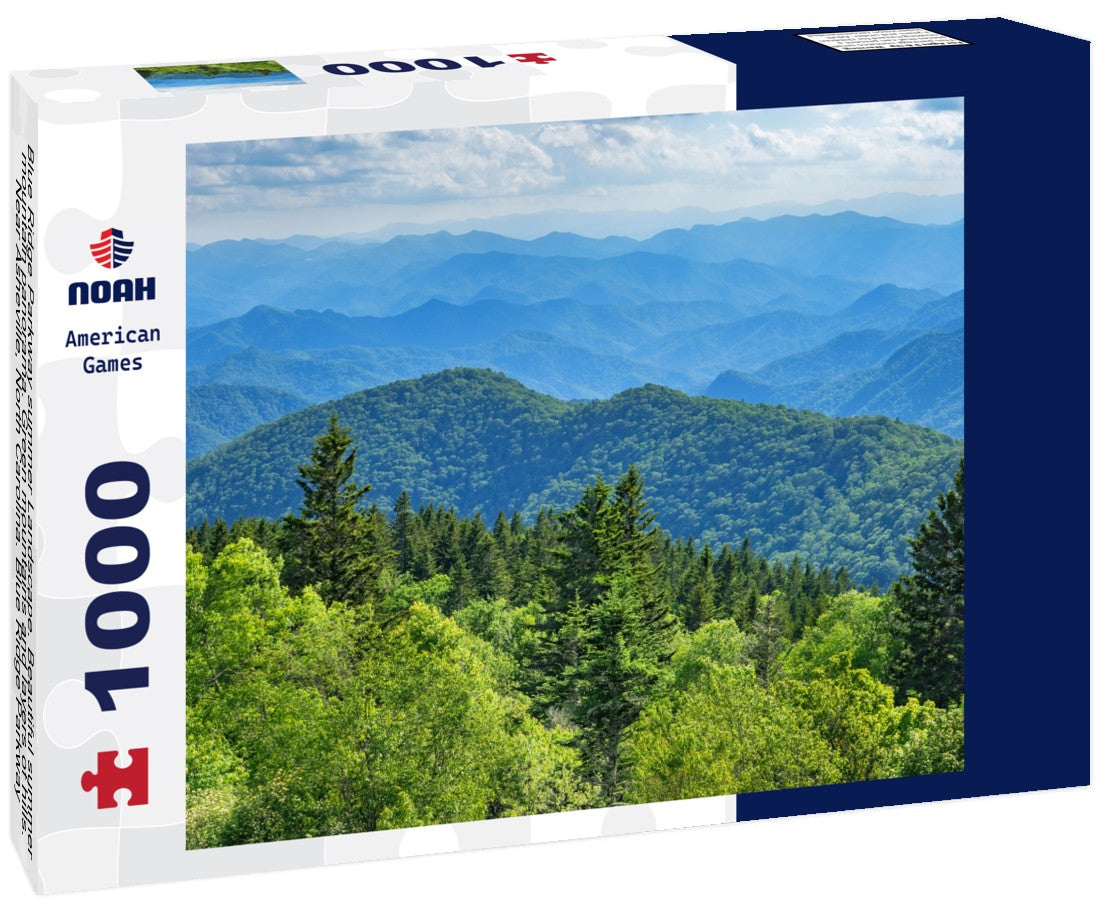 Noah Jigsaw Puzzle Blue Ridge Parkway summer Landscape. Beautiful summer mountain panorama. Green mountains and layers of hills. Near Asheville, North Carolina. Blue Ridge Parkway 1000 pieces