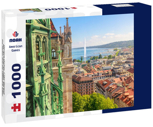 Noah Jigsaw Puzzle Geneva skyline, Lake Geneva, the Jet d'eau fountain, the bay, the harbor and the cathedral tower 1000 pieces
