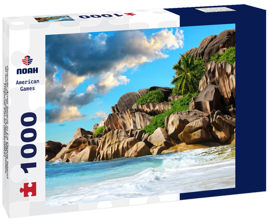 Noah Jigsaw Puzzle Grande Anse beach in La Digue Island at sunrise, Indian Ocean, Seychelles. Tropical travel destination 1000 pieces