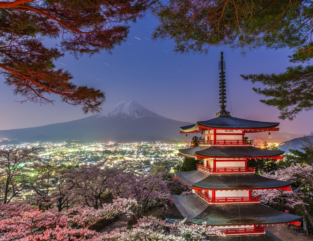 Noah Jigsaw Puzzle Fujiyoshida, Japan at Chureito Pagoda and Mt. Fuji in the spring with cherry blossoms 1000 pieces
