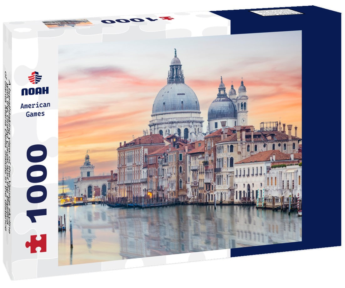 Noah Jigsaw Puzzle A breathtaking view of the Venice skyline with the Grand Canal and the Basilica of Santa Maria Della Salute in the distance during a dramatic sunrise 1000 pieces