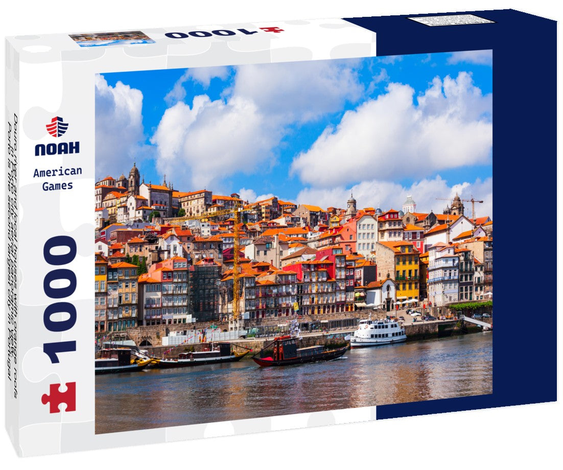 Noah Jigsaw Puzzle Douro river and local houses with orange roofs in Porto city aerial panoramic view. Porto is the second largest city in Portugal 1000 pieces