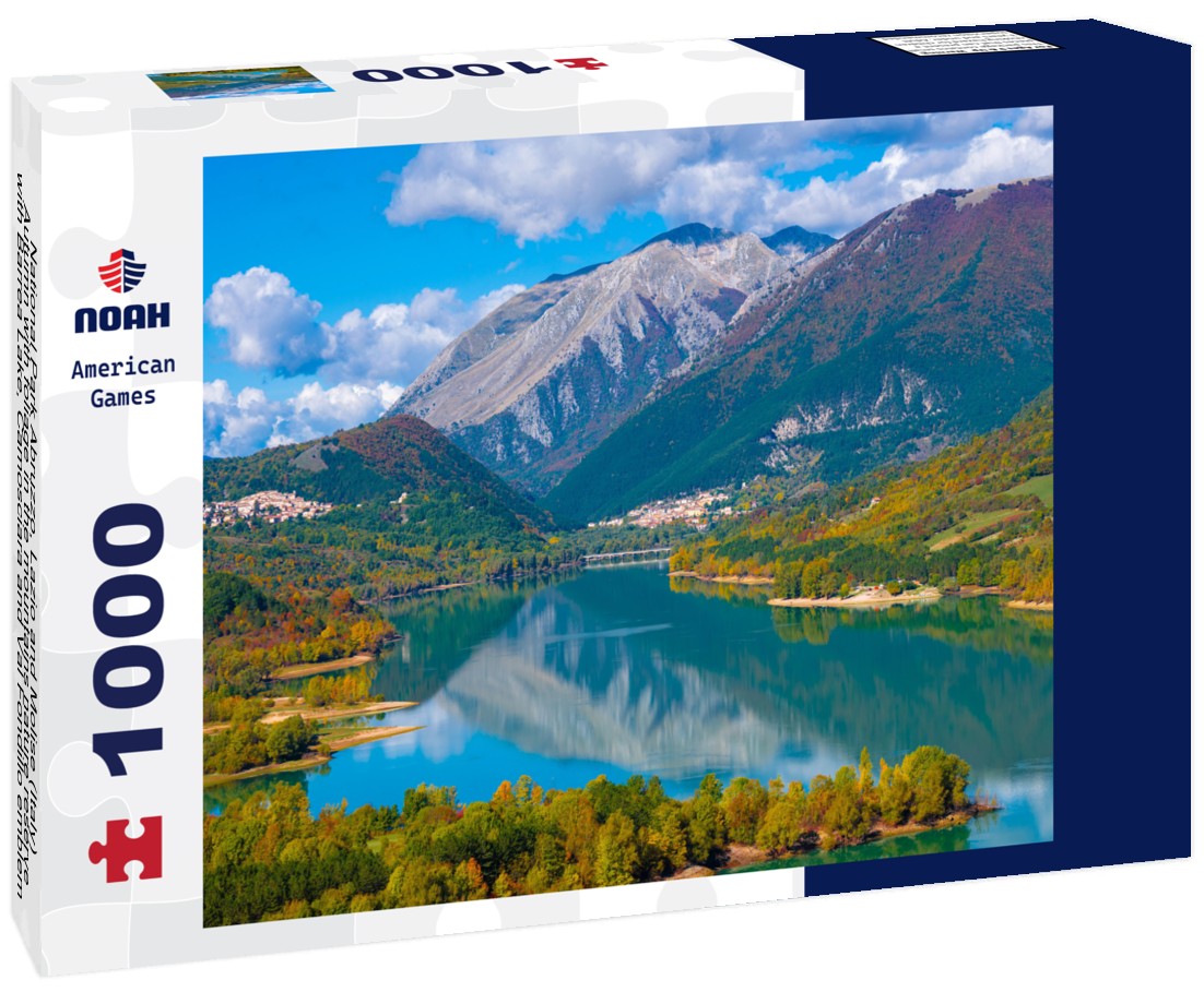 Noah Jigsaw Puzzle National Park Abruzzo, Lazio and Molise (Italy) - Autumn with foliage in the mountains nature reserve, with Barrea Lake, Camosciara and Val Fondillo emblem 1000 pieces