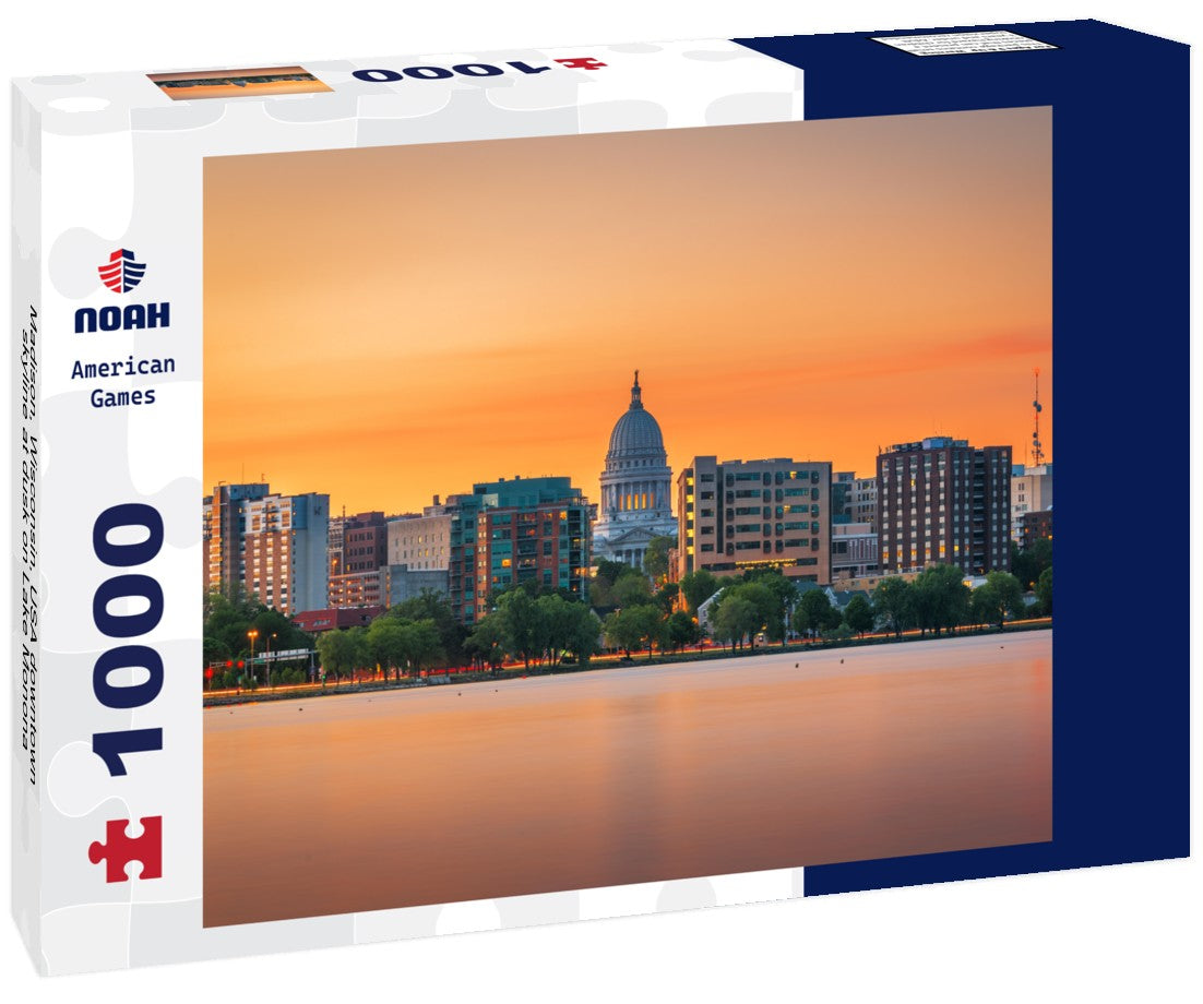 Noah Jigsaw Puzzle Madison, Wisconsin, USA downtown skyline at dusk on Lake Monona 1000 pieces