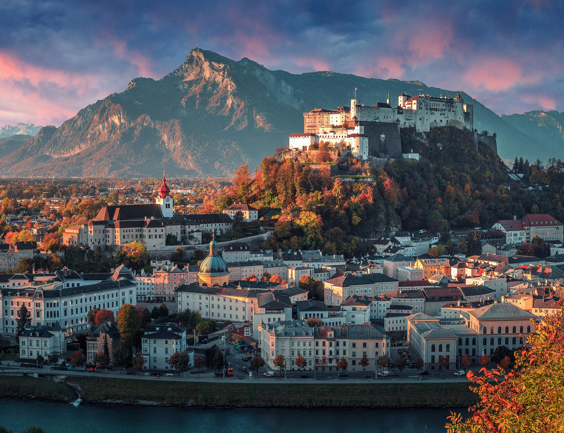 Noah Jigsaw Puzzle Colorful evening city. Panoramic view of the historic city of Salzburg with the famous Hohensalzburg Fortress 1000 pieces