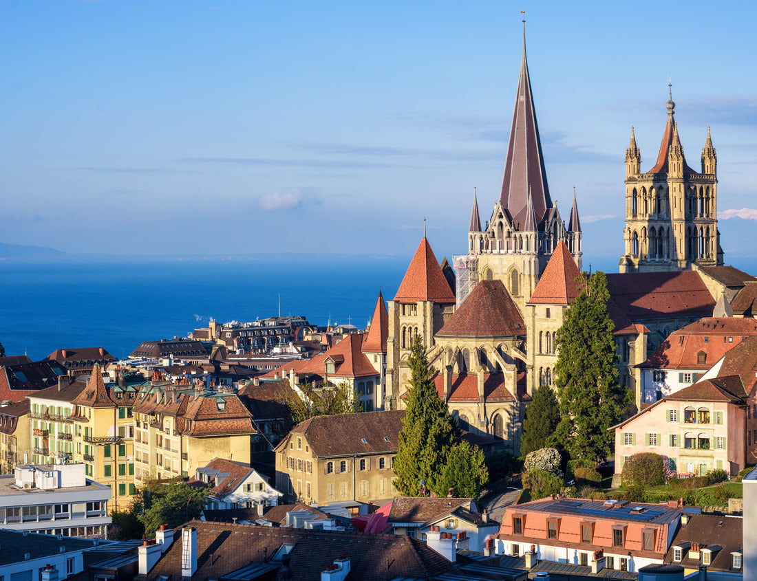 Noah Jigsaw Puzzle Lausanne city, view of the historical gothic Cathedral, Old town roofs and Lake Geneva, Switzerland 1000 pieces