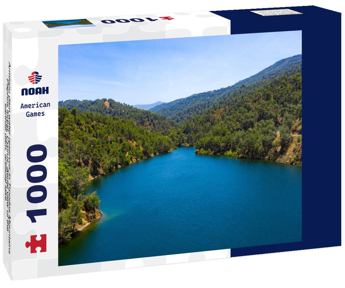 Noah Jigsaw Puzzle Arminou dam water reservoir in Troodos Mountains, Paphos forest, Cyprus. Aerial view of the earthfill dam, artificial lake 1000 pieces