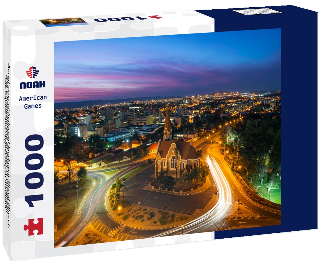 Noah Jigsaw Puzzle Aerial view of historical landmark Christ Church aka Christuskirche at dusk in Windhoek, the capital and largest city of Namibia 1000 pieces