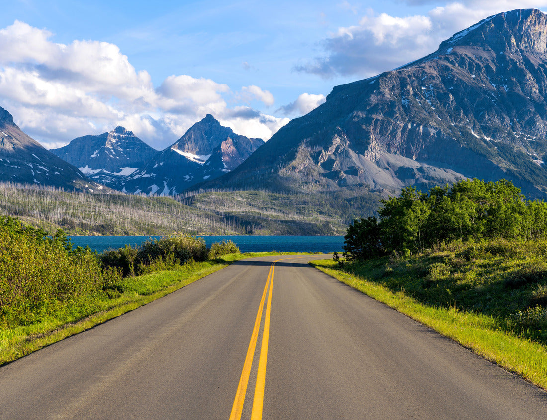 Noah Jigsaw Puzzle Go To The Sun Road - A Spring evening view of an east section of Go To The Sun Road at Saint Mary Lake, with rugged high peaks towering in the background. Glacier National Park. Montana, USA 1000 pieces