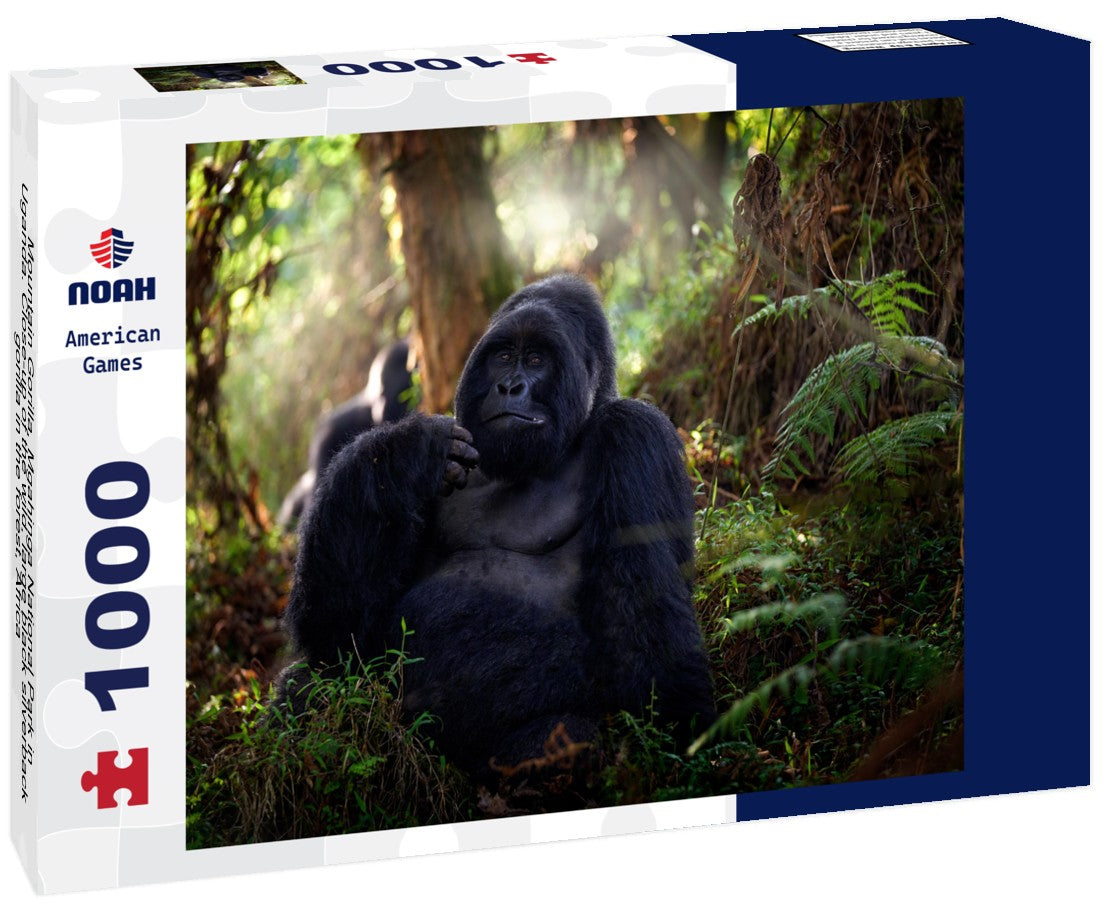 Noah Jigsaw Puzzle Mountain Gorilla, Mgahinga National Park in Uganda. Close-up of the wild, large black silverback gorilla in the forest, Africa 1000 pieces