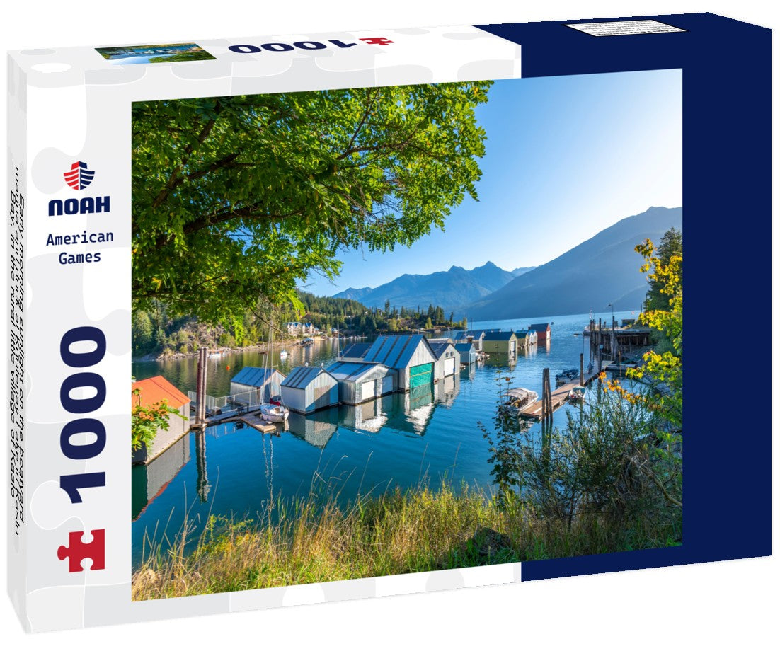 Noah Jigsaw Puzzle Early morning sunlight on the boatyard, marina and dock at Kootenay Lake in Kaslo Bay, in the rural little village of Kaslo, British Columbia, Canada 1000 pieces