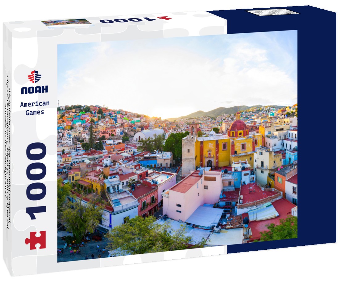 Noah Jigsaw Puzzle Air bubble over the beautiful magical city of Guanajuato, Mexico, with a special sunset in the background 1000 pieces