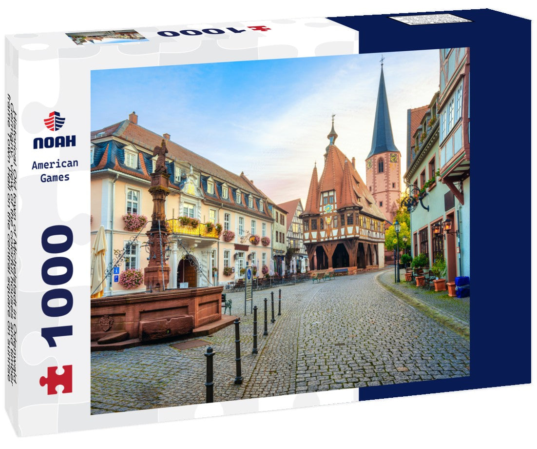 Noah Jigsaw Puzzle Historical Old town of Michelstadt in Odenwald, Germany, view of the colorful houses and timber-frame Town Hall on the central square on sunrise 1000 pieces
