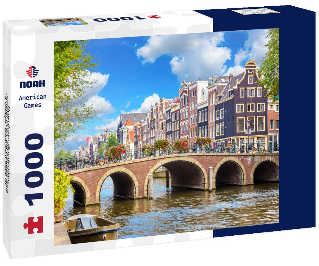 Noah Jigsaw Puzzle Downtown Amsterdam - Amstel river, old houses and a bridge. Beautiful view of the famous city of Amsterdam 1000 pieces