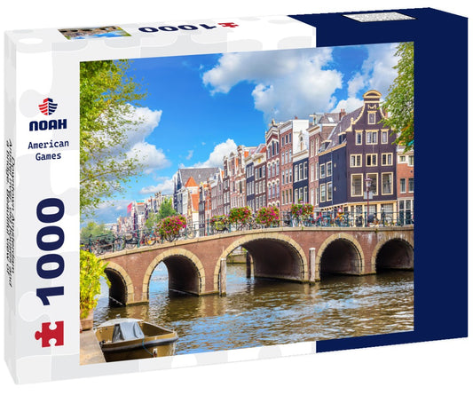 Noah Jigsaw Puzzle Downtown Amsterdam - Amstel river, old houses and a bridge. Beautiful view of the famous city of Amsterdam 1000 pieces