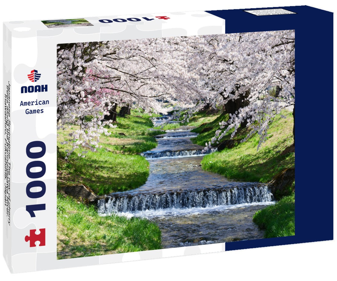 Noah Jigsaw Puzzle Japanese Springtime.The row of cherry trees along the Kannonjigawa River. Inawashiro, Fukushima, Japan 1000 pieces