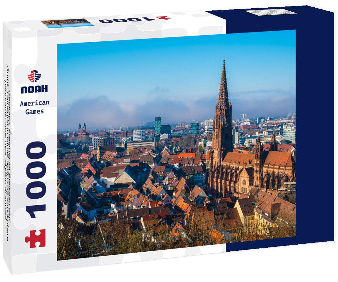 Noah Jigsaw Puzzle Germany, Freiburg im Breisgau city, Gothic cathedral in winter with cozy atmosphere, panoramic view over skyline at sunset 1000 pieces