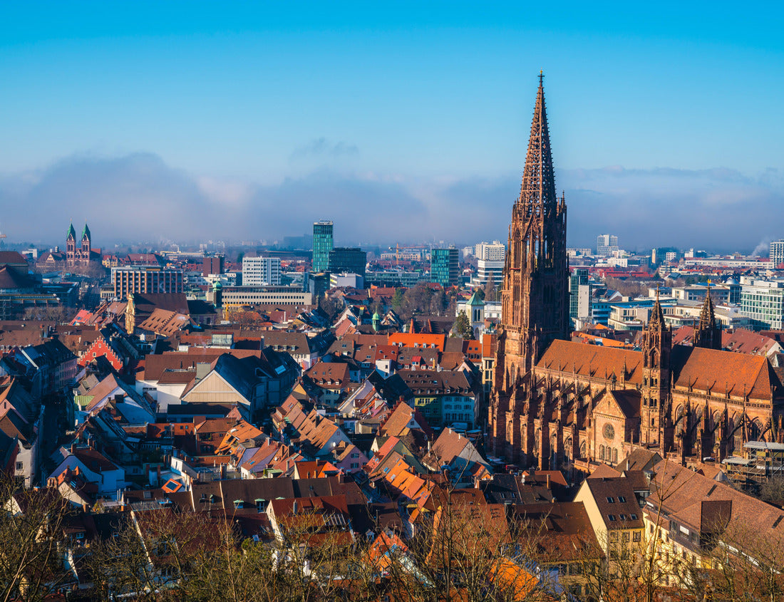 Noah Jigsaw Puzzle Germany, Freiburg im Breisgau city, Gothic cathedral in winter with cozy atmosphere, panoramic view over skyline at sunset 1000 pieces