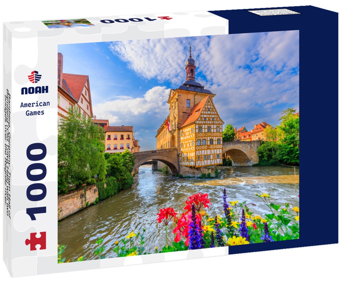 Noah Jigsaw Puzzle Bamberg, Germany. Town Hall of Bamberg (Old Town Hall) with two bridges over the Regnitz river. Upper Franconia, Bavaria 1000 pieces