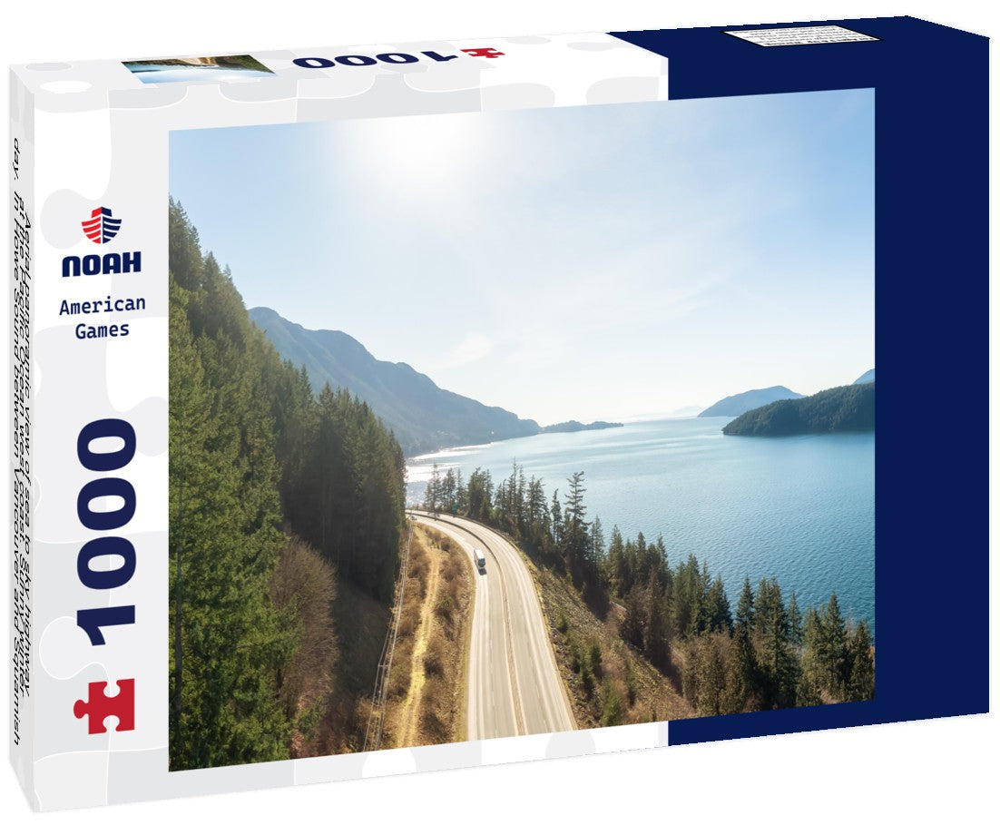 Noah Jigsaw Puzzle Aerial panoramic view of sea to sky highway at the Pacific Ocean west coast. Sunny winter day. In Howe Sound between Vancouver and Squamish, British Columbia, Canada 1000 pieces