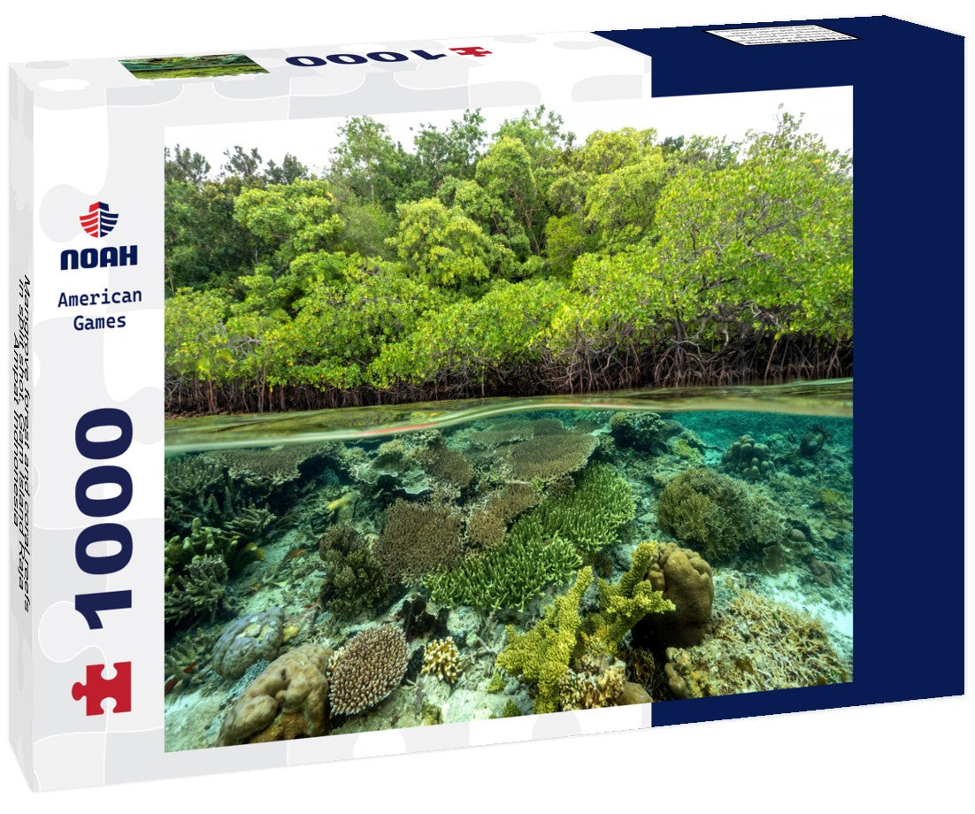 Noah Jigsaw Puzzle Mangrove forest and coral reefs in split shot, Gam Island Raja Ampat Indnonesia 1000 pieces