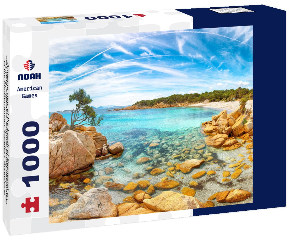 Noah Jigsaw Puzzle Amazing view of the beach of Capriccioli on the Costa Smeralda. Popular tourist destination of the Mediterranean. Location: Arzachena, Sassari province, Sardinia, Italy 1000 pieces
