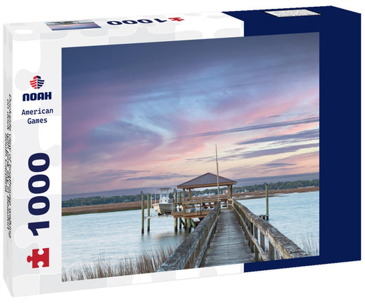 Noah Jigsaw Puzzle Dockside view of boathouse walking on dock with pink sky in Beaufort, South Carolina 1000 pieces