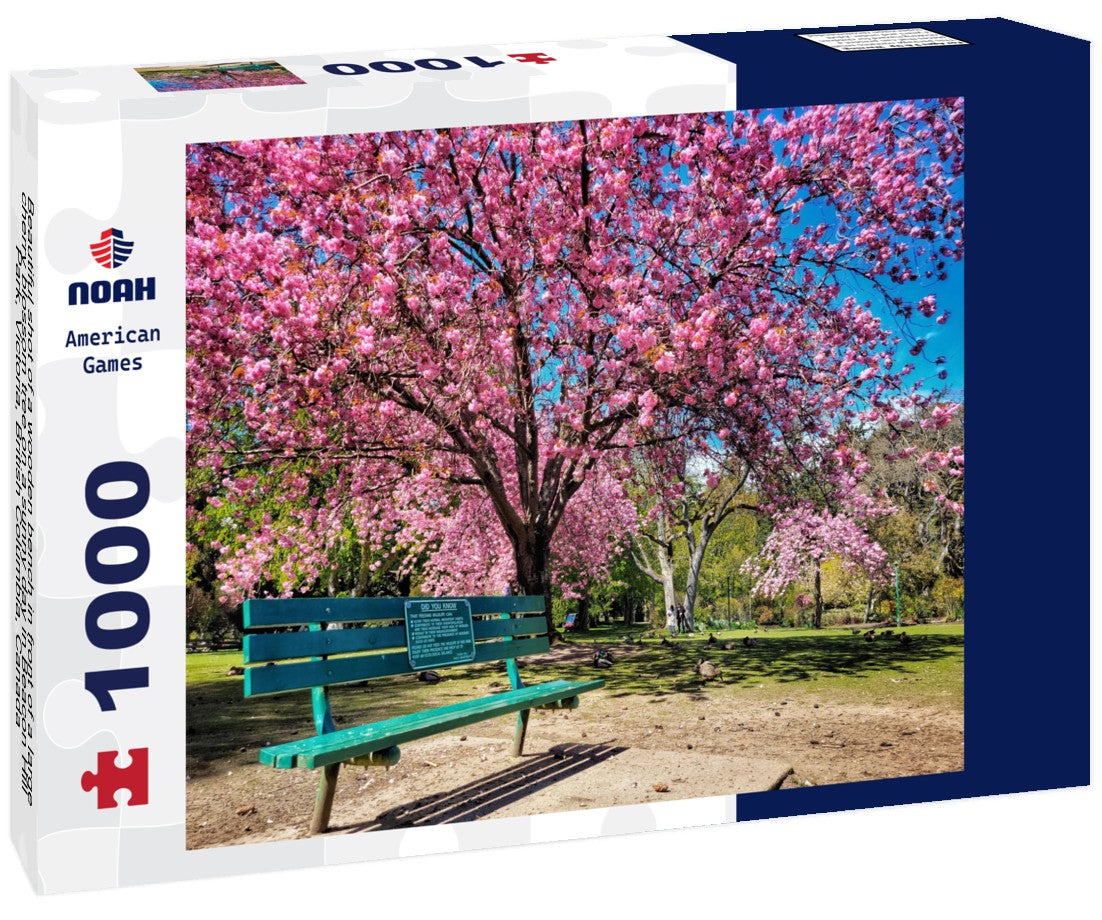 Noah Jigsaw Puzzle Beautiful shot of a wooden bench in front of a large cherry blossom tree on a sunny day in Beacon Hill Park, Victoria, British Columbia, Canada 1000 pieces