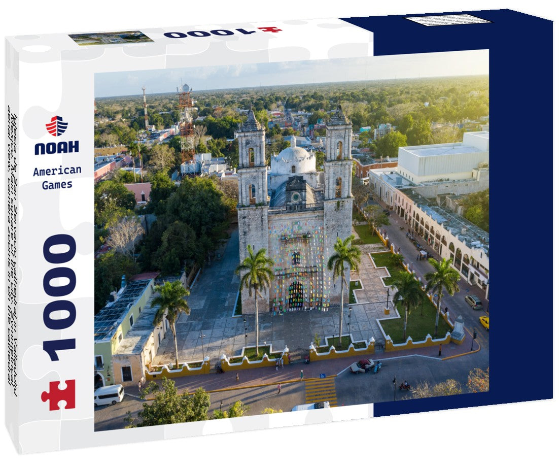 Noah Jigsaw Puzzle Iglesia de San Servacio cathedral in Valladolid Mexico. Main square of the city. Symmetrical aerial view, camera zooms in on the cathedral between the towers. Valladolid Mexico 1000 pieces